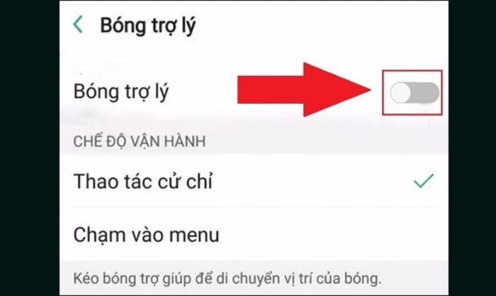 Trong mục Bóng trợ lý, kéo nút gạt sang trái để tắt tính năng