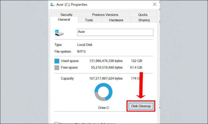 Sử dụng công cụ Disk Cleanup để giải phóng không gian lưu trữ