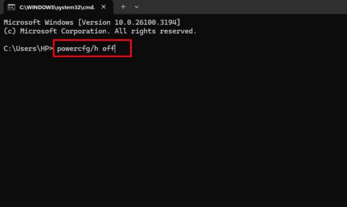 Tắt chế độ Hibernate nếu không cần dùng