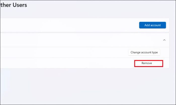 Chọn tài khoản cần xóa và nhấp vào nút Remove