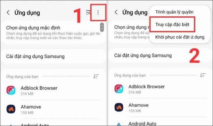 Truy cập vào mục Truy cập đặc biệt