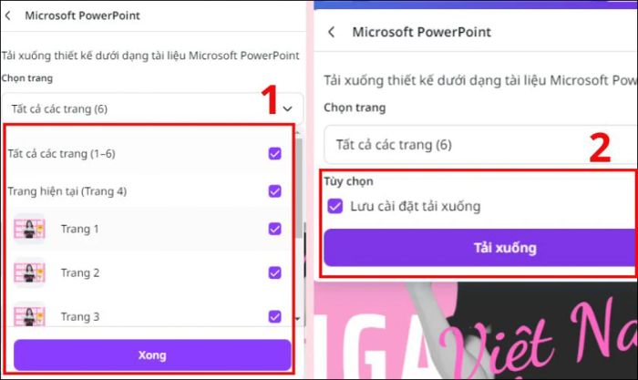 Nhấn Lưu cài đặt tải xuống và chọn Tải xuống