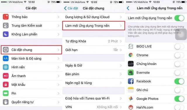 Tắt tính năng làm mới ứng dụng trong nền trên iPhone để giảm tình trạng nóng máy và tụt pin nhanh.