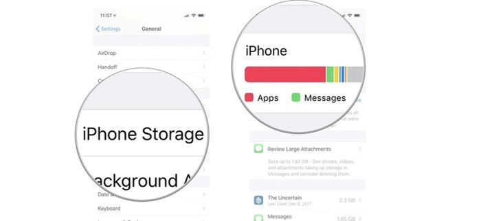 Nhấn vào Dung lượng iPhone