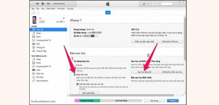 Chọn 'Back Up Now' để tiến hành sao lưu dữ liệu