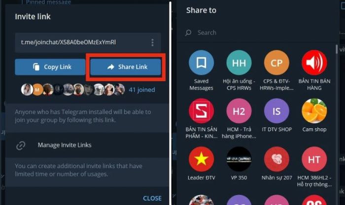 share cho các liên hê