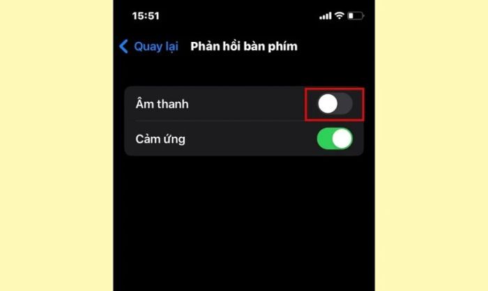 gạt thanh chuyển sang màu xám để tắt tiếng bàn phím