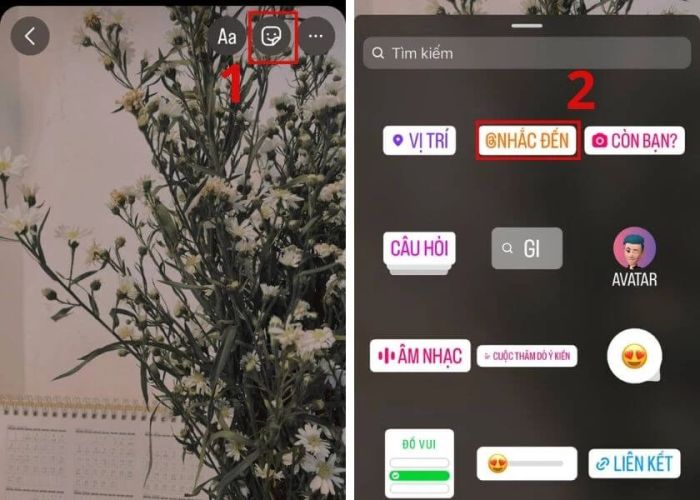 chọn nhãn dán và chọn mục nhắc đến