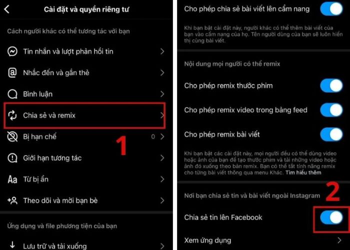 chia sẻ story instagram lên facebook
