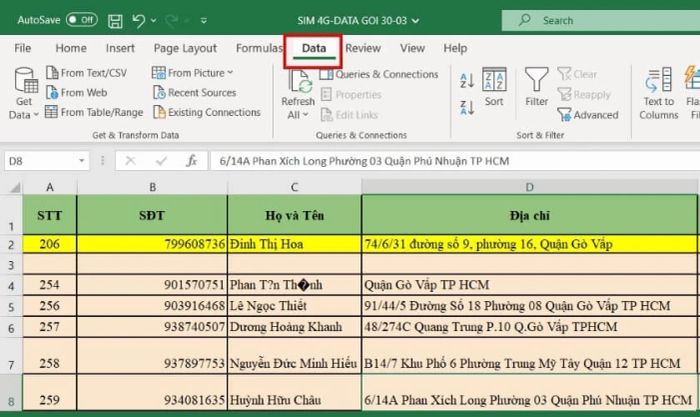 cách xóa các dòng trống trong excel bằng bộ lọc