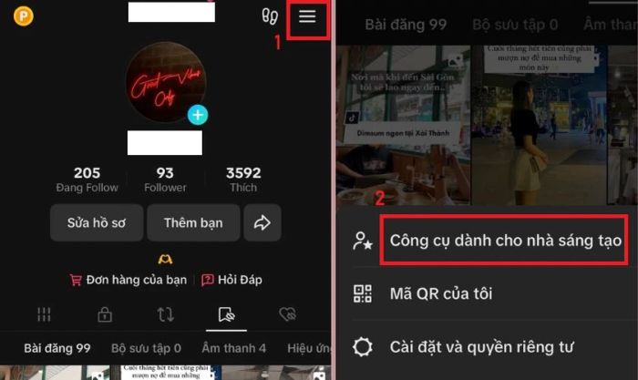 Chọn mục Công cụ dành cho nhà sáng tạo