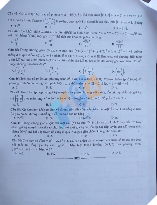 Bài thi và đáp án môn Toán trong Kỳ thi THPT Quốc gia năm 2023 5