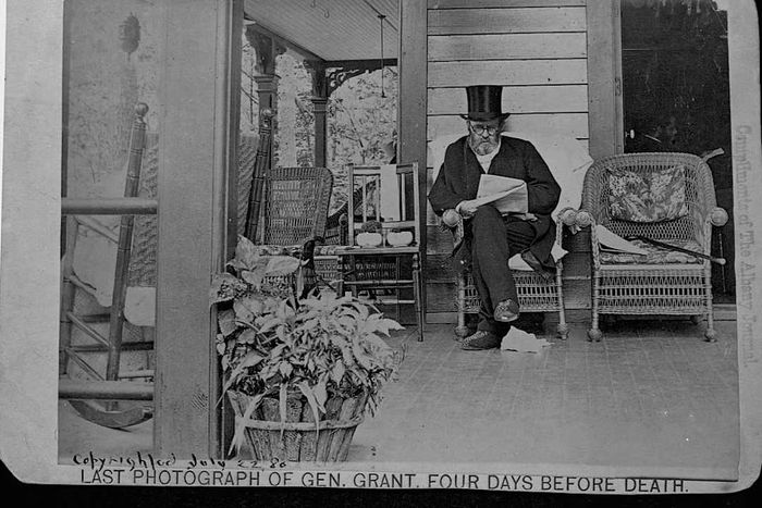 Ulysses S. Grant Reading Newspaper on Porch