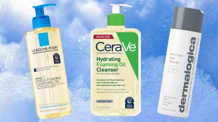 Three popular facial cleansers—La Roche-Posay, CeraVe, and Dermalogica—are showcased against a gentle backdrop, suitable for a range of skin types.