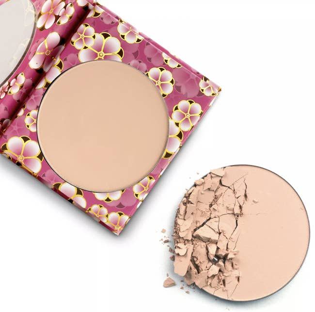 The translucent powder packaged in charming pink floral design.