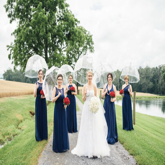 A wedding photo from an Amazon reviewer featuring umbrellas.