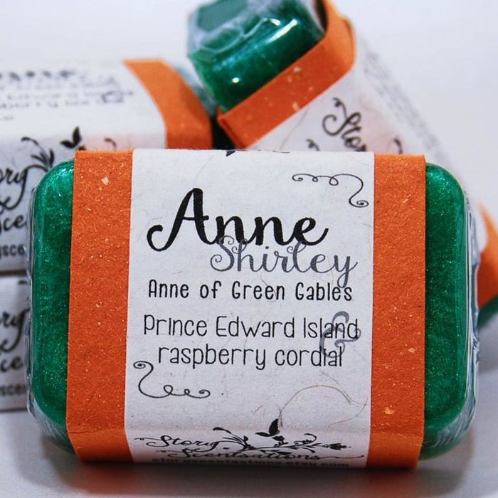 A green Anne Shirley-themed soap