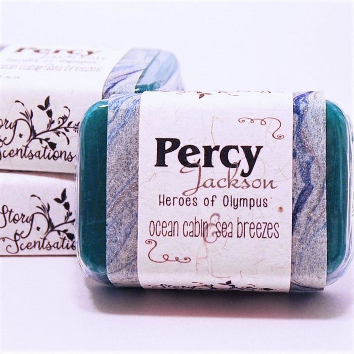 A blue Percy Jackson-themed soap