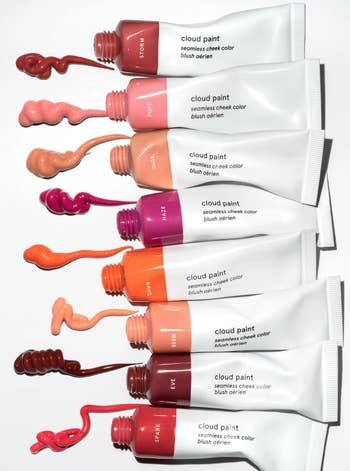the eight different tubes of Glossier Cloud Paint displayed together