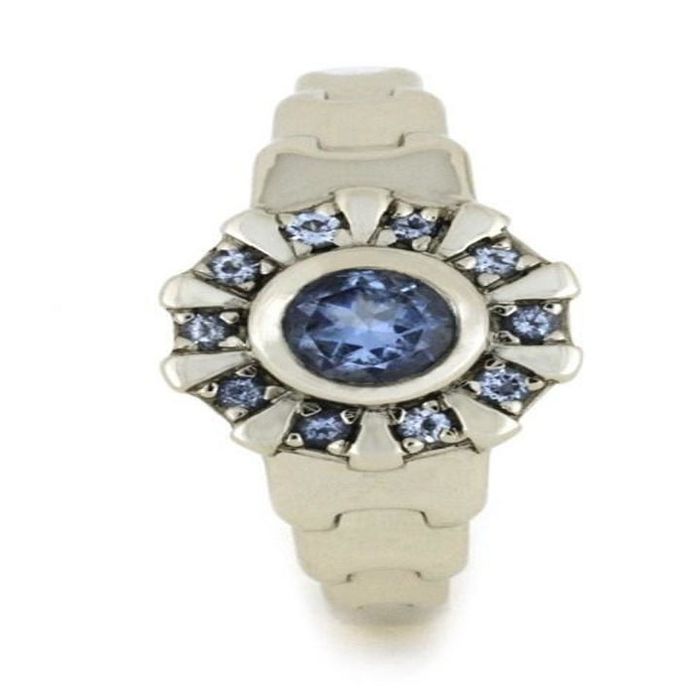 A detailed closeup of the ring highlighting the central reactor design and a band crafted to resemble armored plating