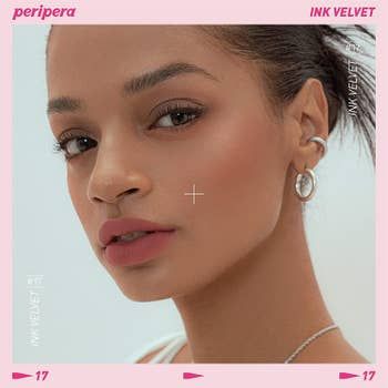 the soft rosy nude hue on the model
