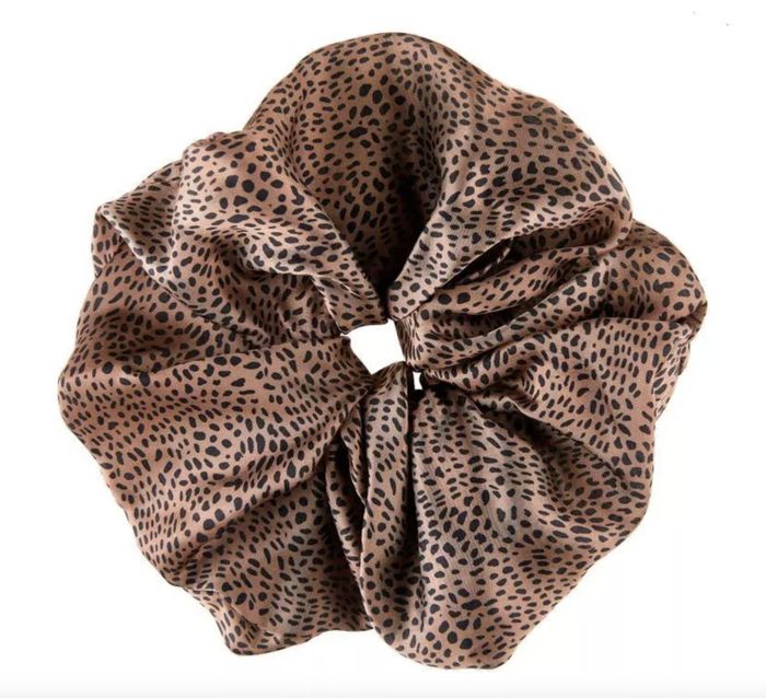A leopard-print hair scrunchie