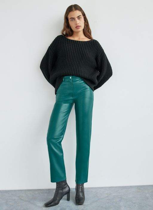 model wearing the green pants
