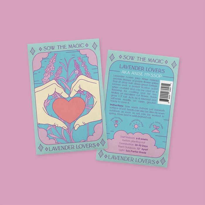 Seed packet featuring an illustration of two hands forming a heart