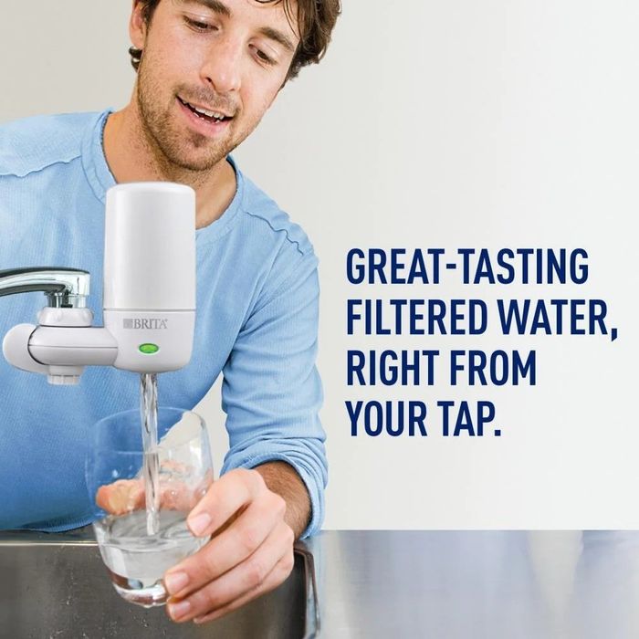the Brita water filter installed on a faucet