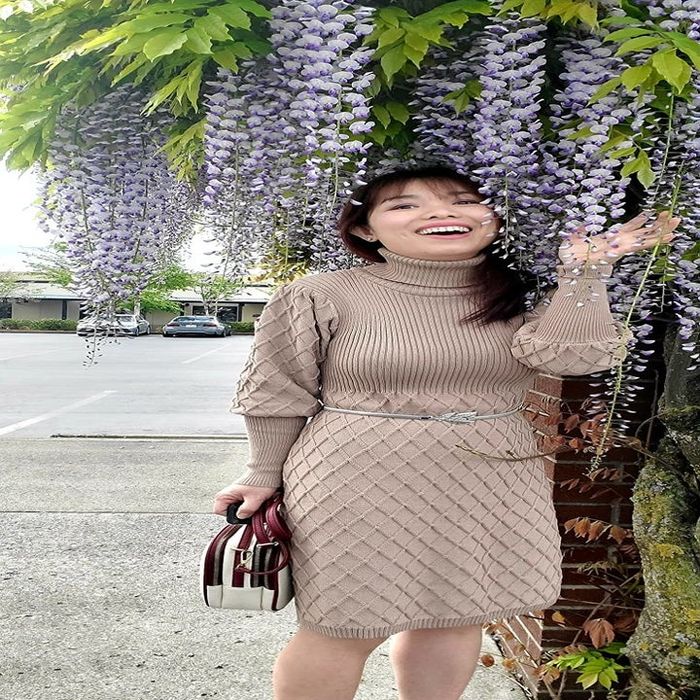 Reviewer wearing the turtleneck dress