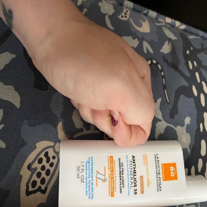 The same reviewer after blending out the tinted sunscreen