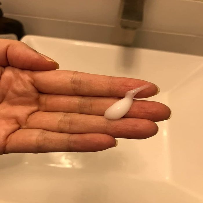 A dollop of the product on a reviewer’s hand