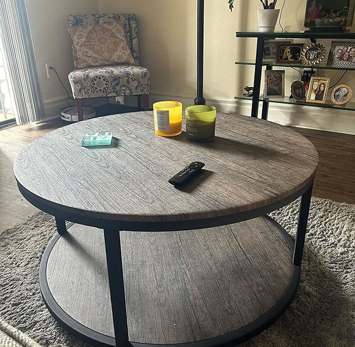 A reviewer’s photo featuring the round coffee table