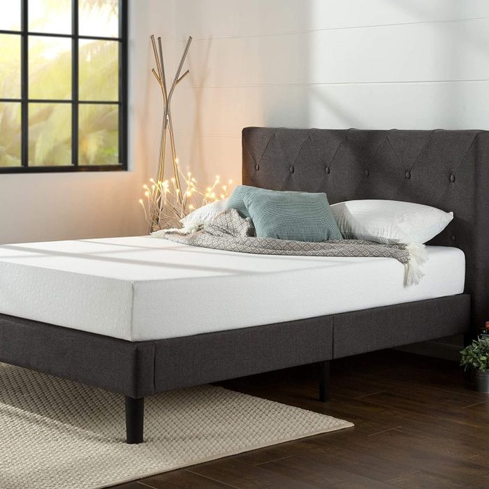 the gray bed frame