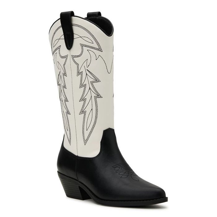 These boots boast an almond toe, a sturdy block heel, and detailed topstitching