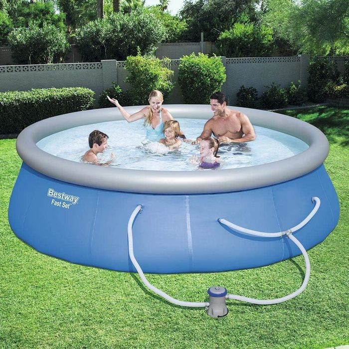 Family enjoying their time in the inflatable pool