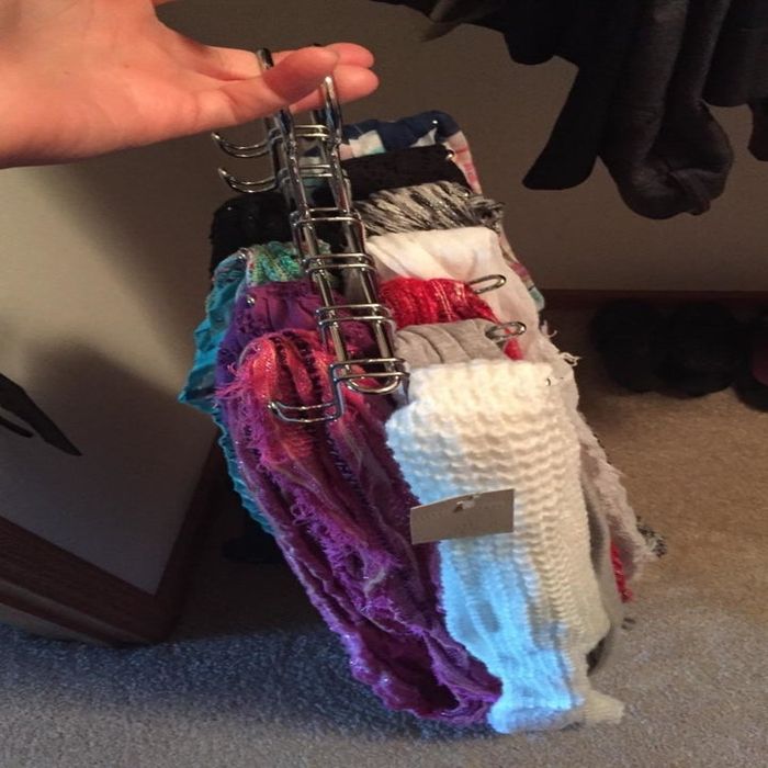 Clothing organizer displaying scarves
