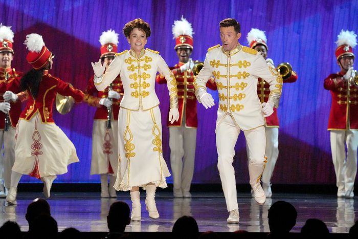 Hugh Jackman and Sutton Foster performing a song from Broadway’s 