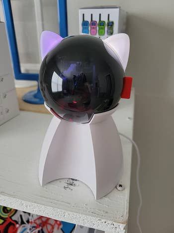 A reviewer's cat playing with the laser toy