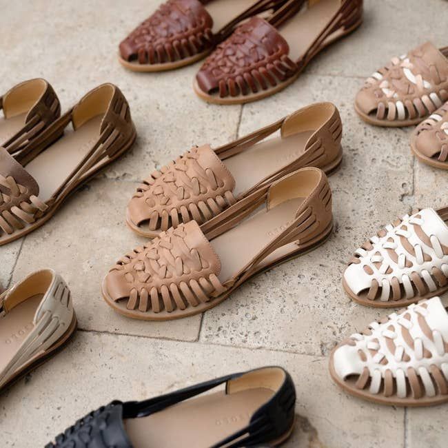 the woven leather flats available in various colors