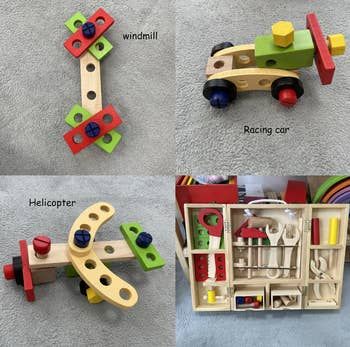 Some examples of the items that can be constructed using one of the toolbox sets, offering hands-on fun and creativity.
