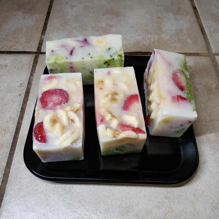 A reviewer's photo of four frozen soup cubes ready for reheating.