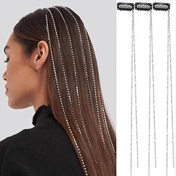 Another model styling the hair chain in their straight hair.