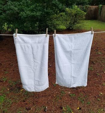 Image from a reviewer showing the product hanging on a clothesline to dry