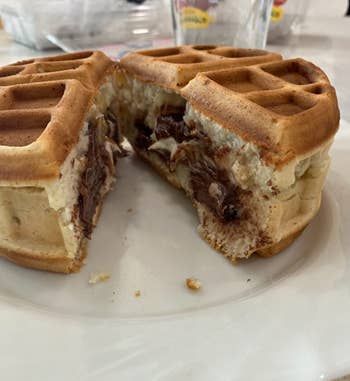 A warm waffle bursting with rich Nutella filling.
