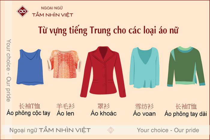 Từ vựng các loại áo phụ nữ trong tiếng Trung