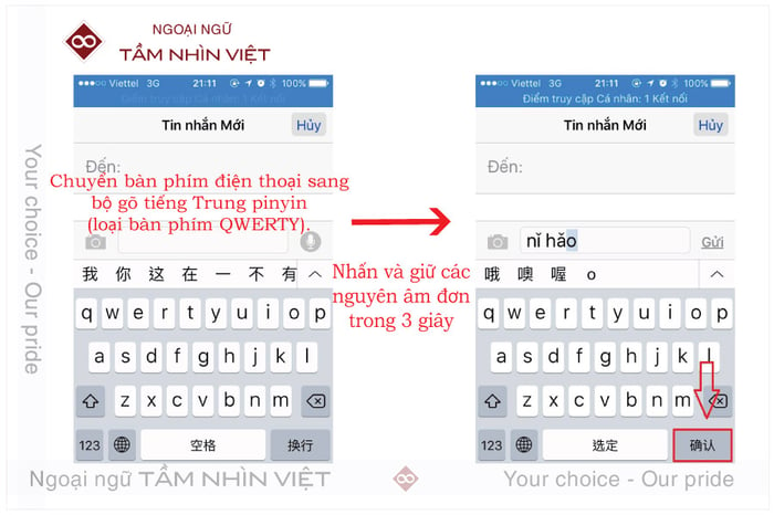 Cách gõ thanh điệu âm pinyin có dấu trên điện thoại di động tiếng Trung