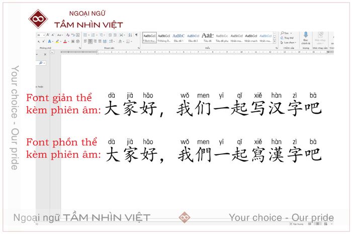 Font chữ với Pinyin ở phía trên