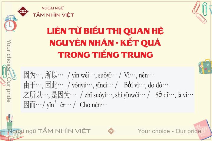 Liên từ chỉ mối quan hệ nguyên nhân kết quả tiếng Trung