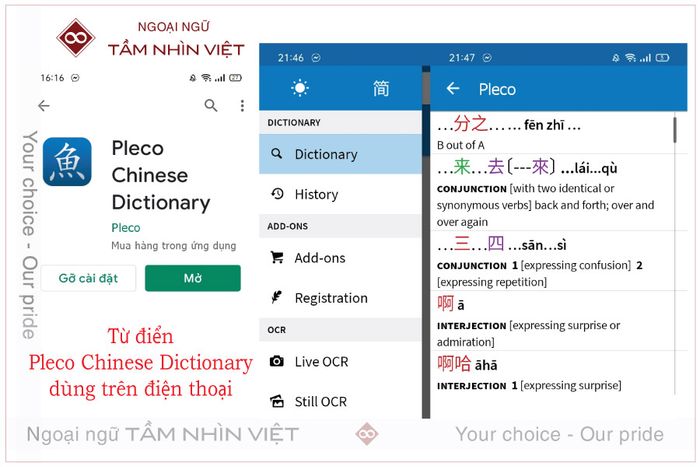 Phần mềm Pleco cung cấp tra cứu từ điển chi tiết